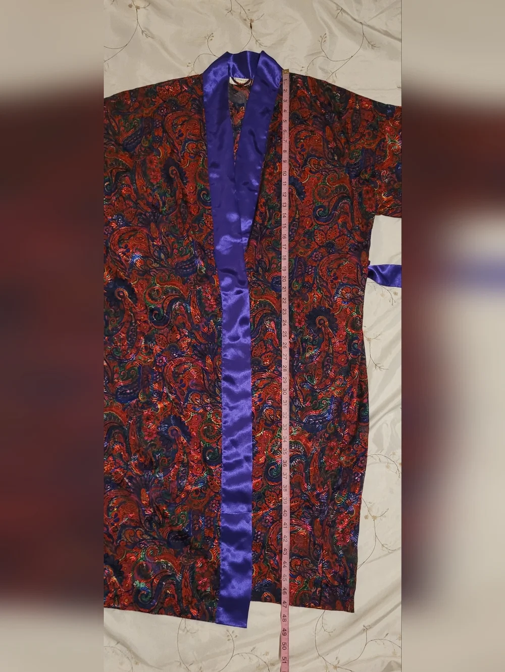 Vtg Victoria's Secret Gold Label Jewel Tone Purple Paisley Satin Maxi Robe OS - Picture 12 of 15